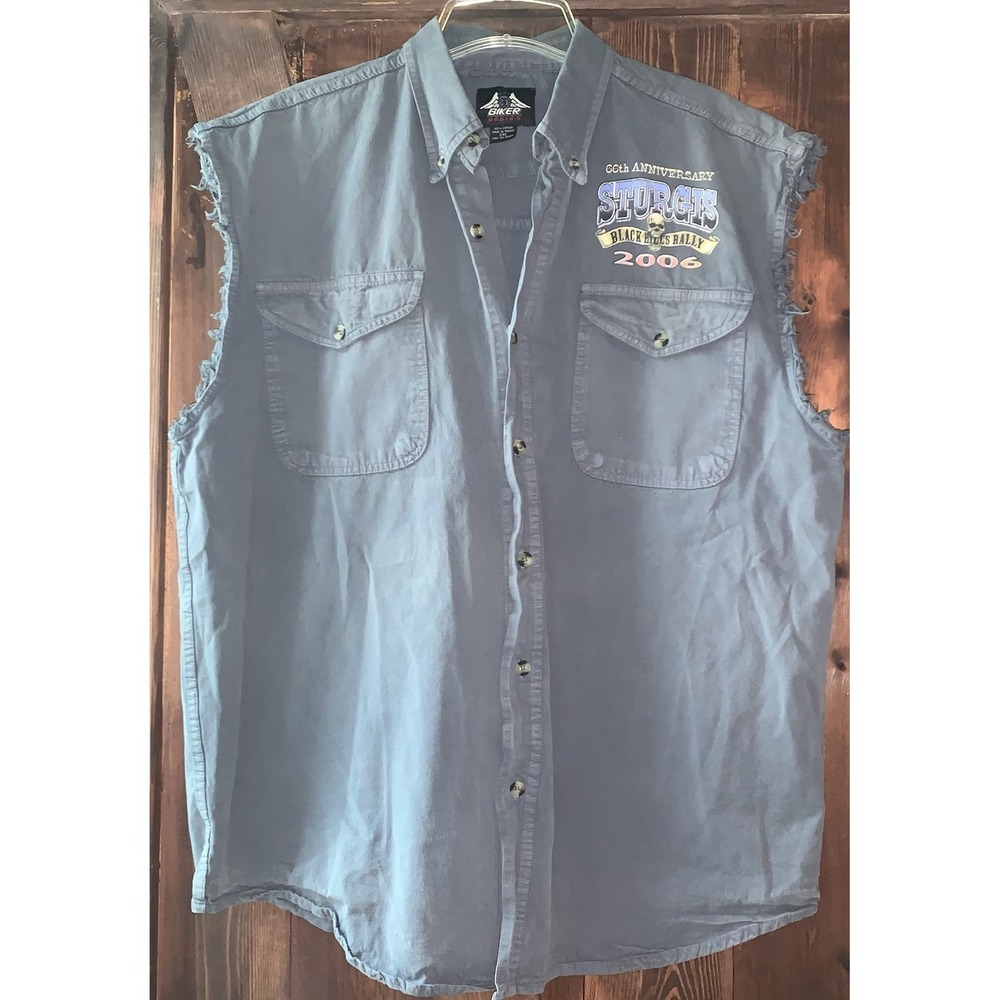 VTG Biker Design Mens Sturgis 2006 Black Hills Rally Sleeveless Gray Shirt 2XL - Picture 4 of 7